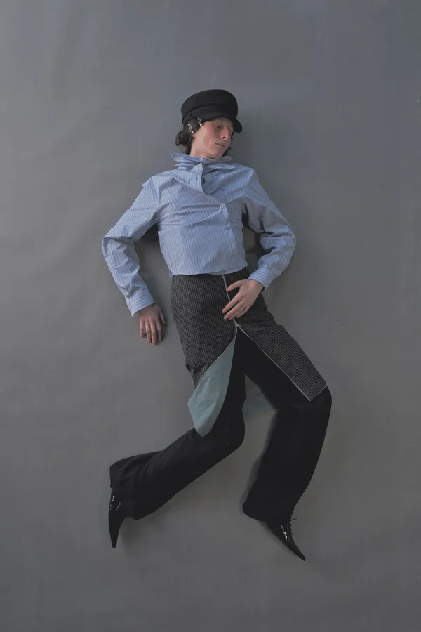 PF26 BLUE STRIPE SCARF CONVERTIBLE SHIRT