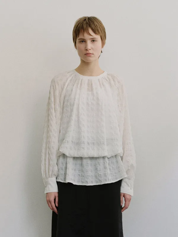 TIS CHECK CRINKLE SHEER BLOUSE_WHITE