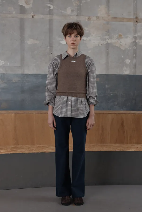 fine wool round sleeveless - brown