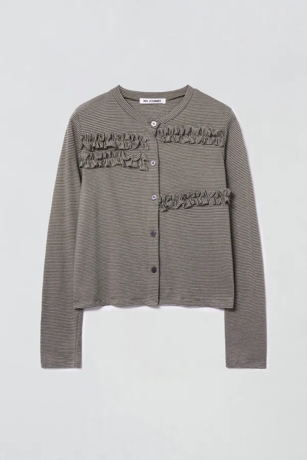 [1차 리오더] STRIPE FRILL CARDIGAN_BROWN
