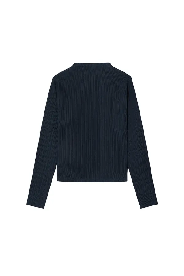 AUBE PLEATS MOCKNECK LS TOP [NAVY] - LE17SEPTEMBRE