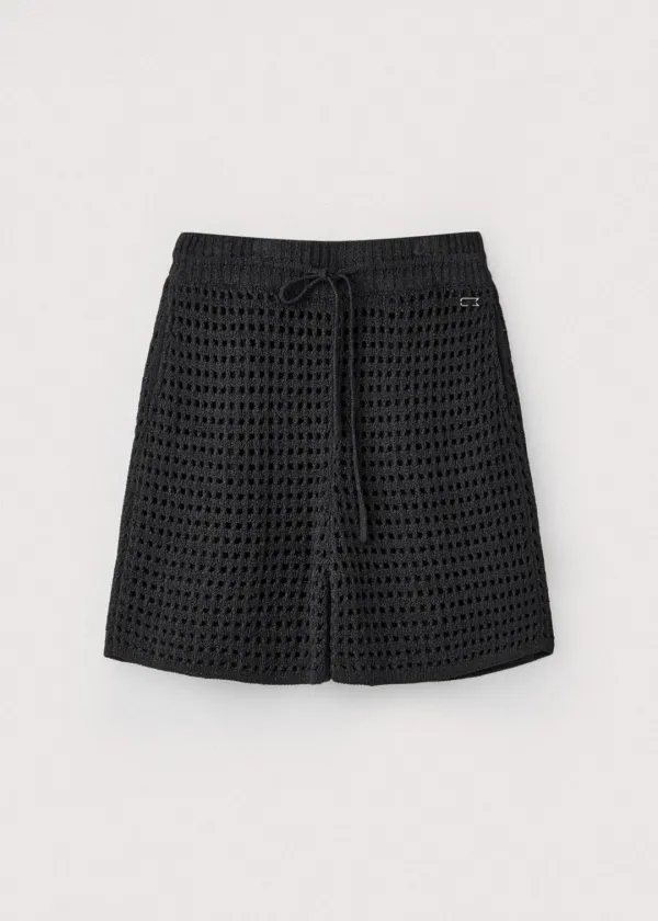 Japanese paper yarn crochet shorts_Washed black