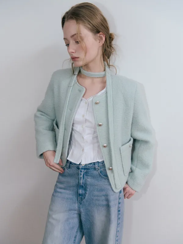Strap Hairy Wool Jacket, Mint