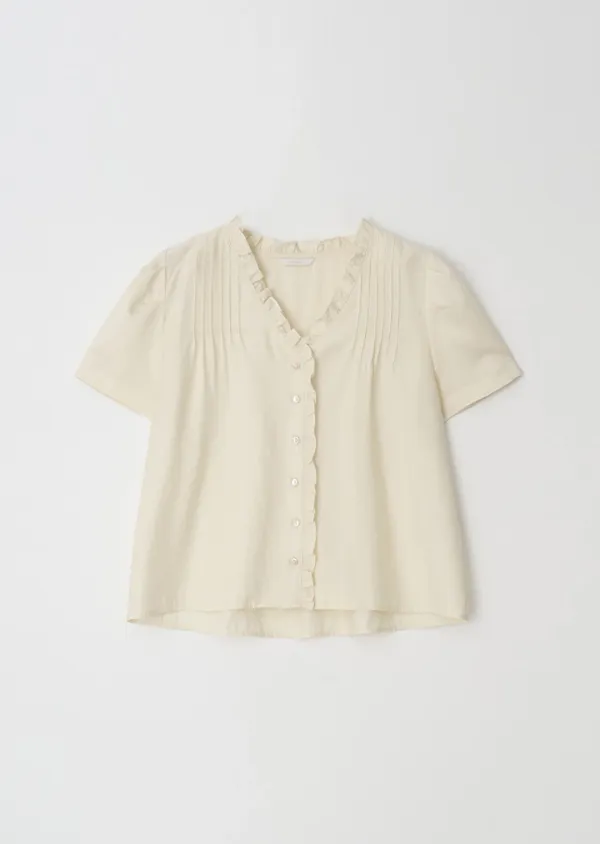 [REFURB] pintuck frill blouse-cream