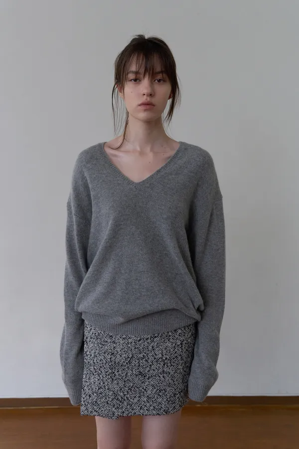 RELAXED FIT V-NECK KNIT_MELANGE GREY