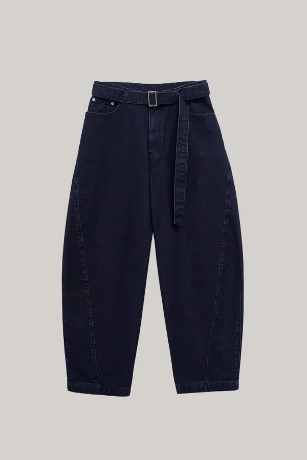 Belted Curved Denim Pants (deep sea)