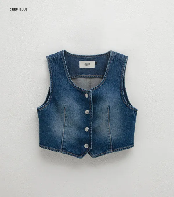 (VT-0263)REDUN DENIM CROP VEST