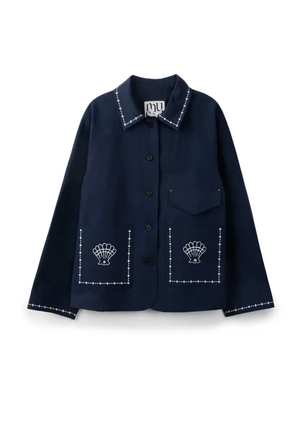 Mused Hand Emb Work Jacket - Navy