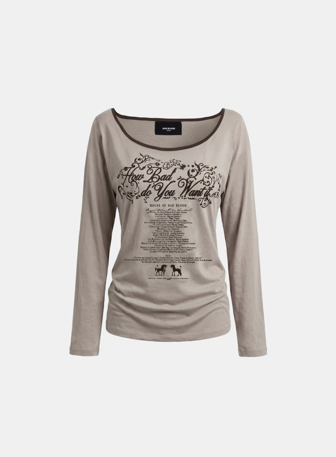 배드블러드 [w-tee26-127] Script Graphic Ringer Loose-Fit T-Shirt - Beige 상품 이미지 1