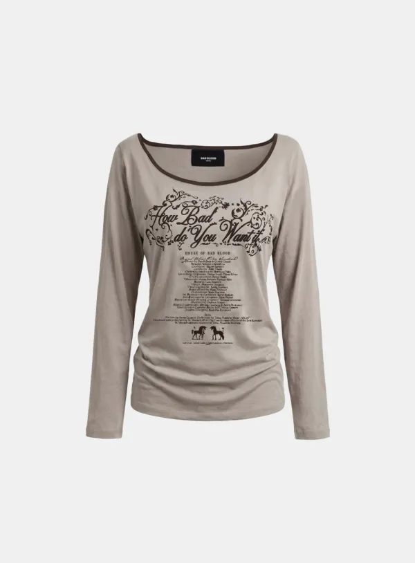 [w-tee26-127] Script Graphic Ringer Loose-Fit T-Shirt - Beige