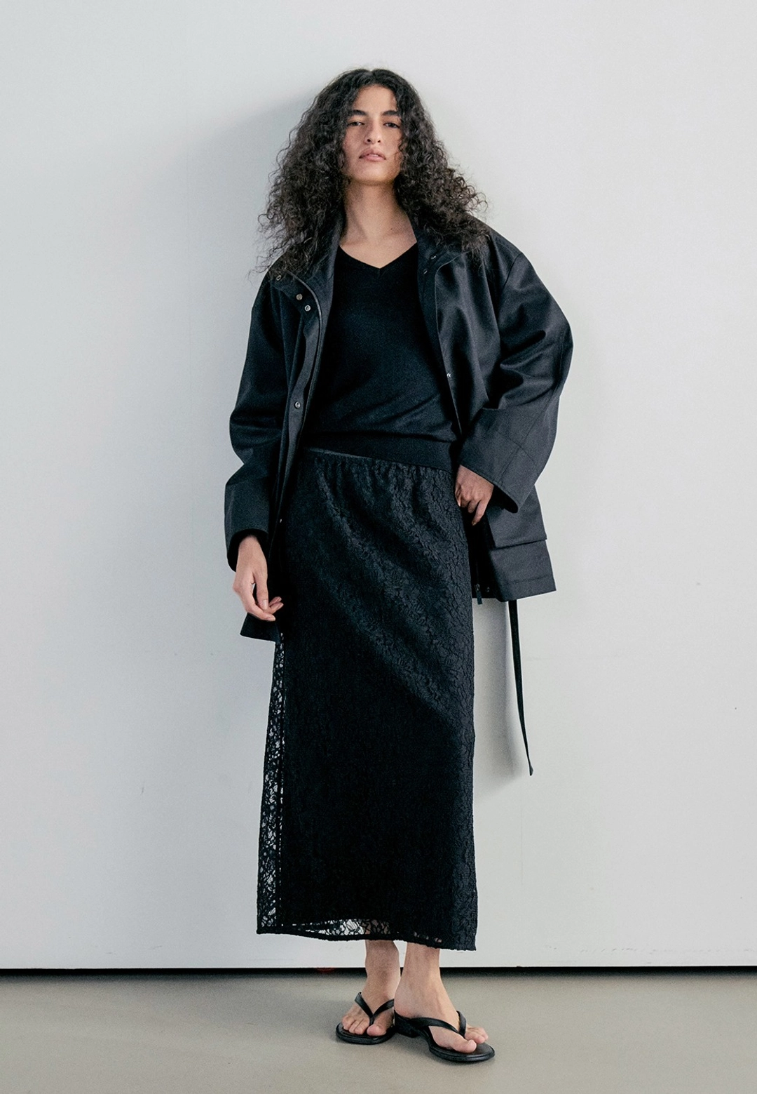 노티아 LACE 2 LAYERED LONG SKIRT - BLACK 상품 이미지 1