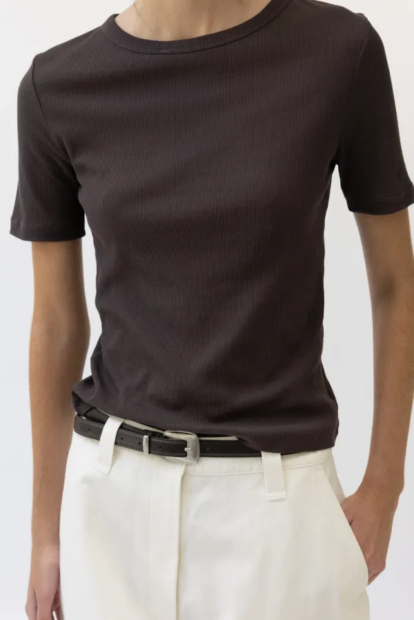 Ribbed Slim T-Shirt_Dark Brown