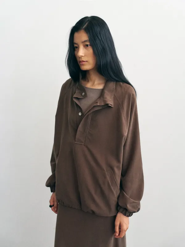 Fluid High Neck Blouse_Brown