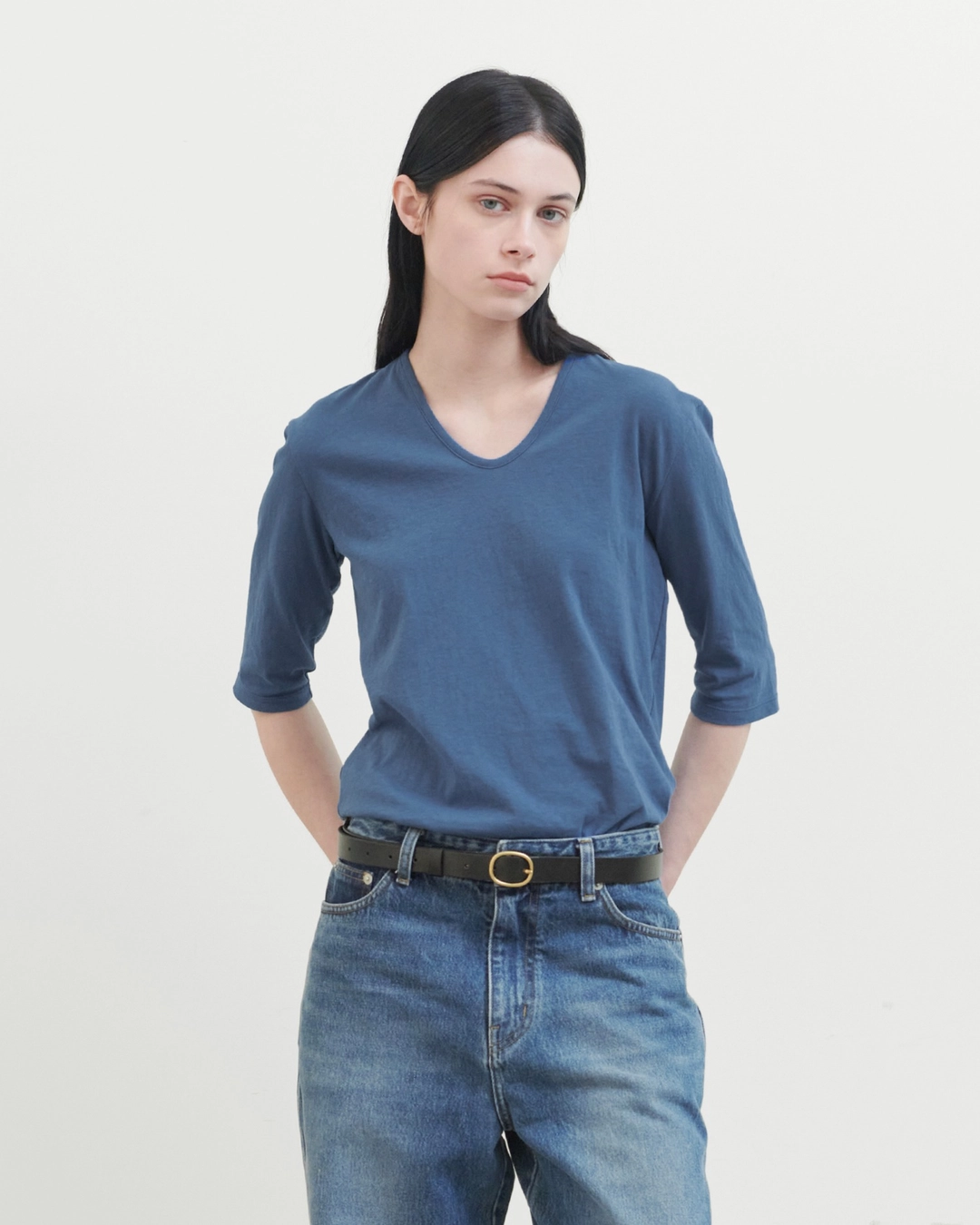 브라운야드 W V Neck 3/4 Sleeve, Blue 상품 이미지 2