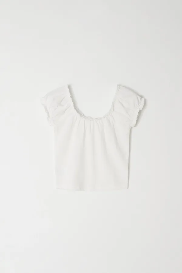 4th/Shirring boat neck Tee (Ivory)