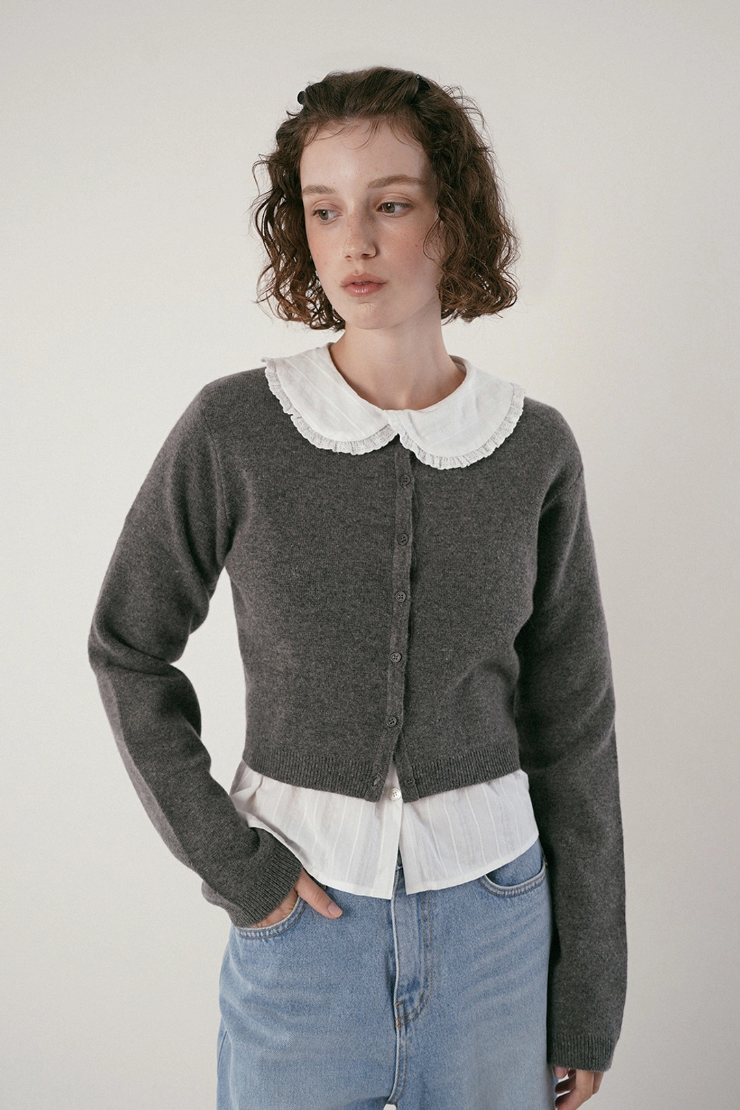 위드아웃썸머 Basic round cardigan_charcoal 상품 이미지 2