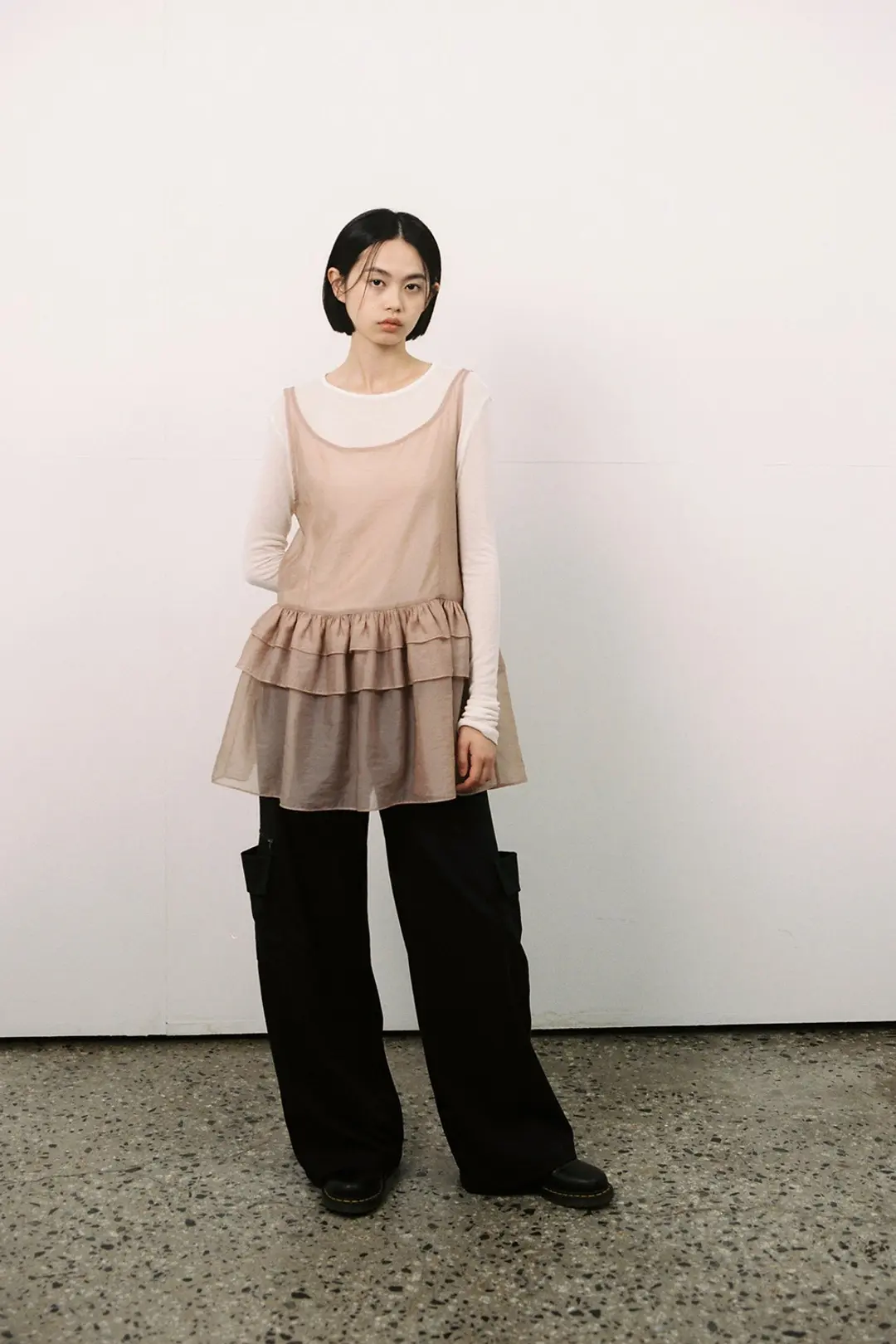 오헤시오 SHEER LAYERED MINI DRESS, PEACH 상품 이미지 2