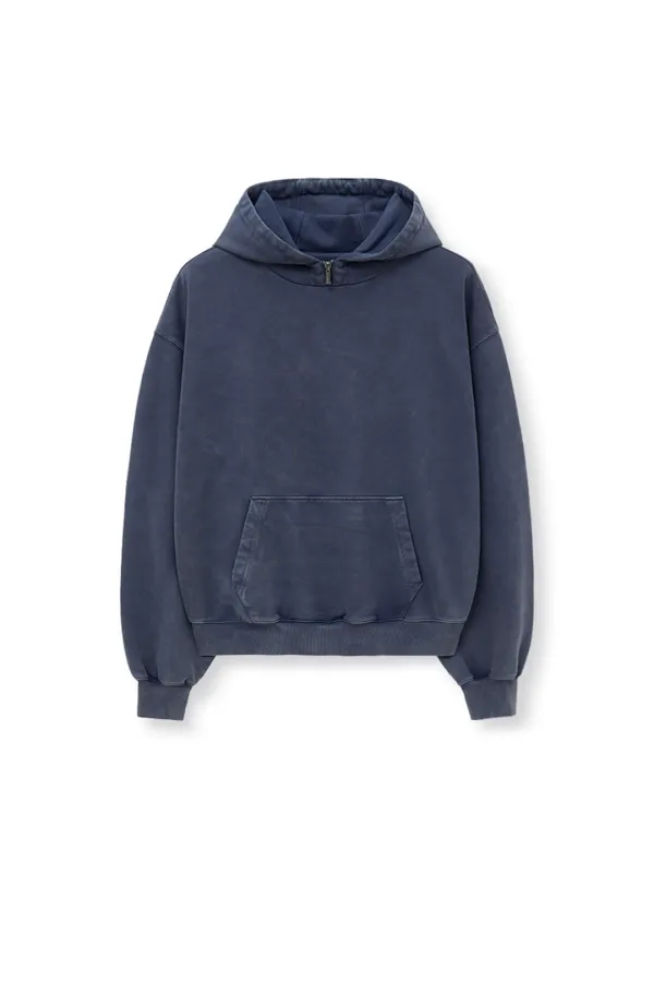 ZIPPER POINT WASHED HOODY FOR MEN IN NAVY