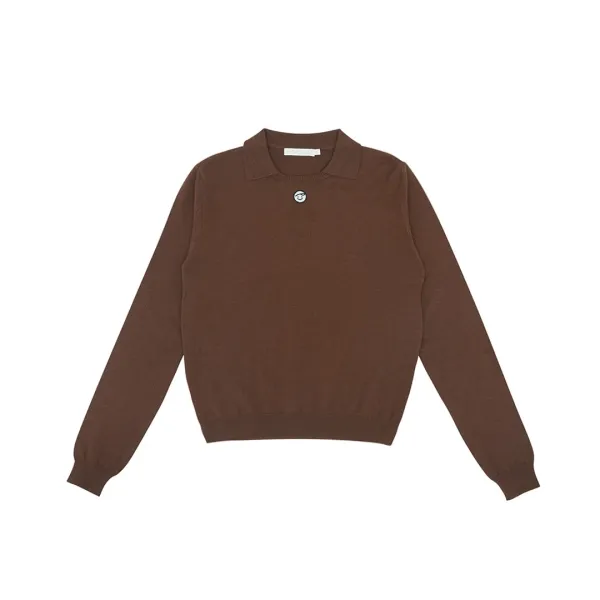 Smiley Patch Collar Knit (chocolate brown)