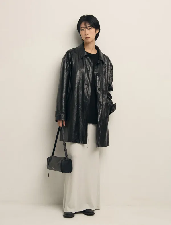 [1st REORDER] LEATHER HALF COAT [BLACK]