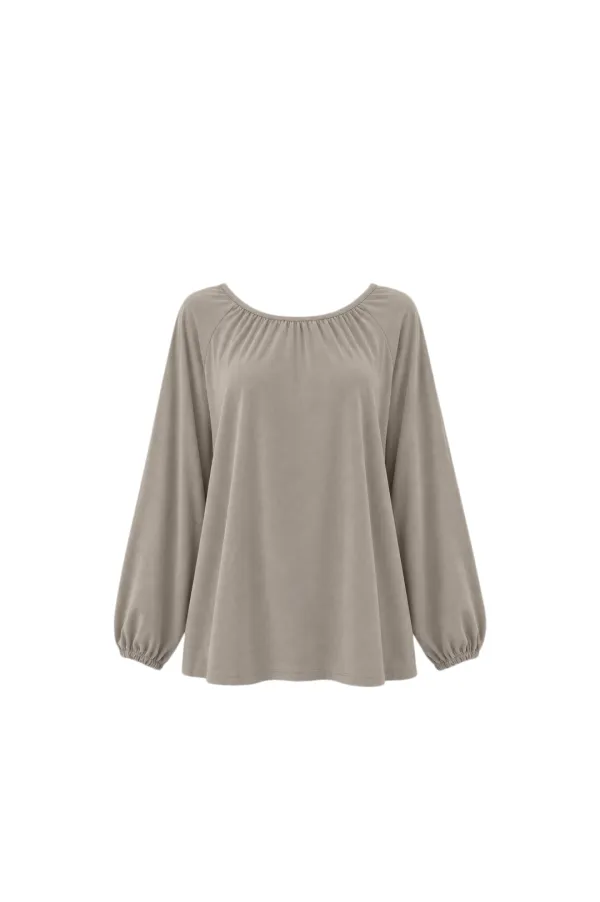 SHIRRED SCARF TOP (BEIGE)