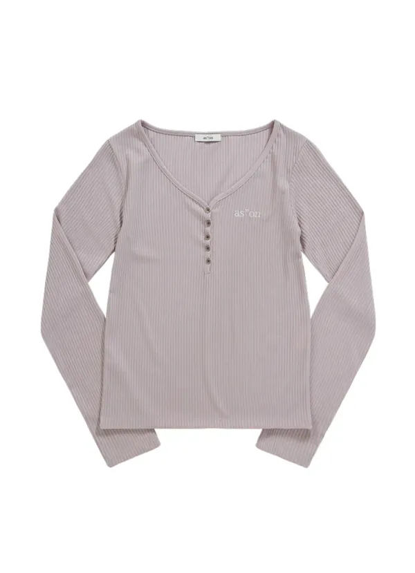 WISH RIBBED BUTTON TEE / PINK