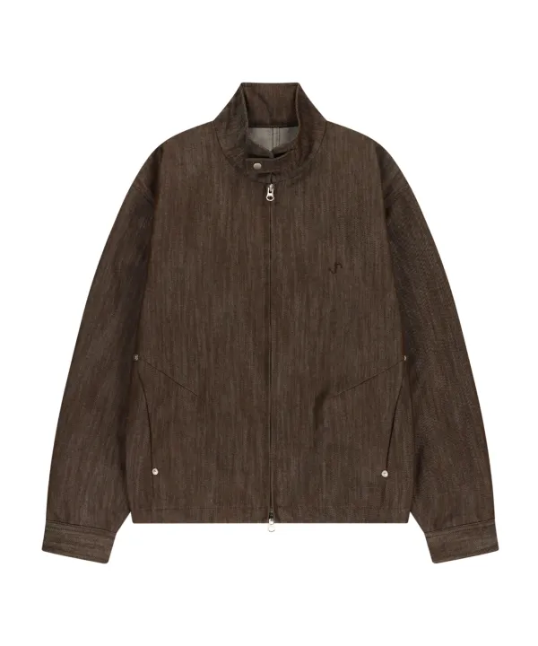 Metal Denim Bomber Jacket / Brown