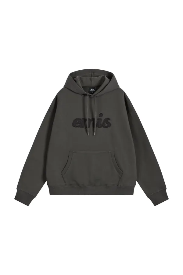 COLOR-BLOCK APPLIQUE HOODIE-CHARCOAL