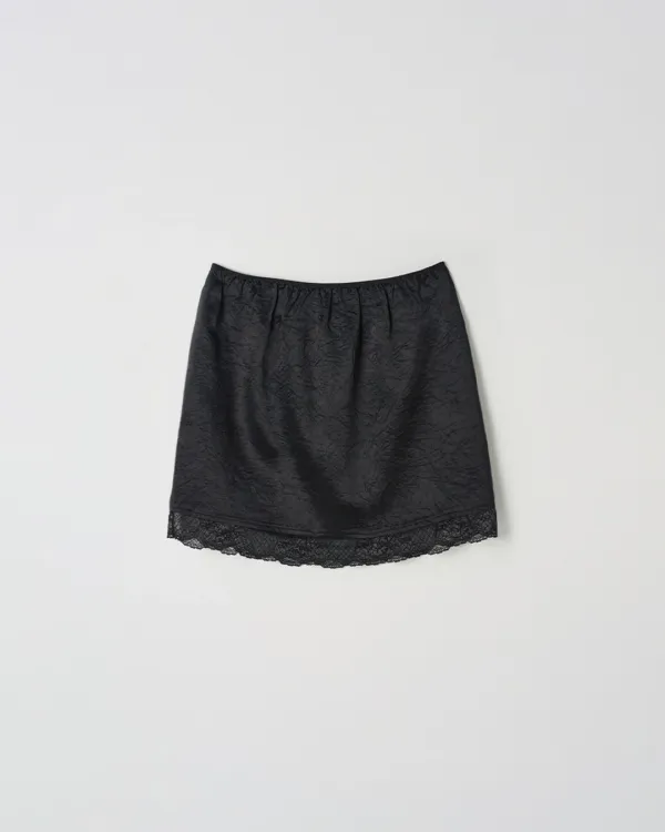 Silky Lace Slip Skirt [BLACK]