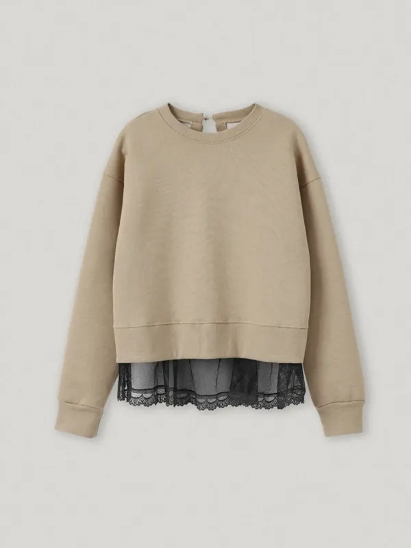 Dafy Back Slit Sweatshirt Beige