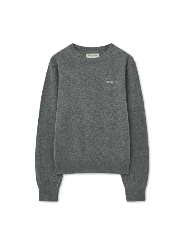 CASHMERE BLENDED ROUND KNIT PULLOVER IN GREY