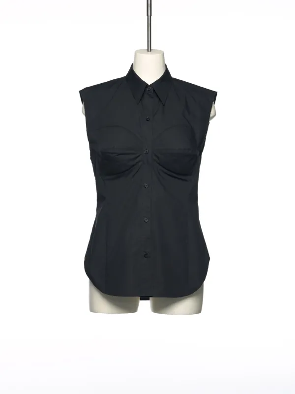 SS25 BLACK DUMMY SHAPED SLEEVLESS SHIRT