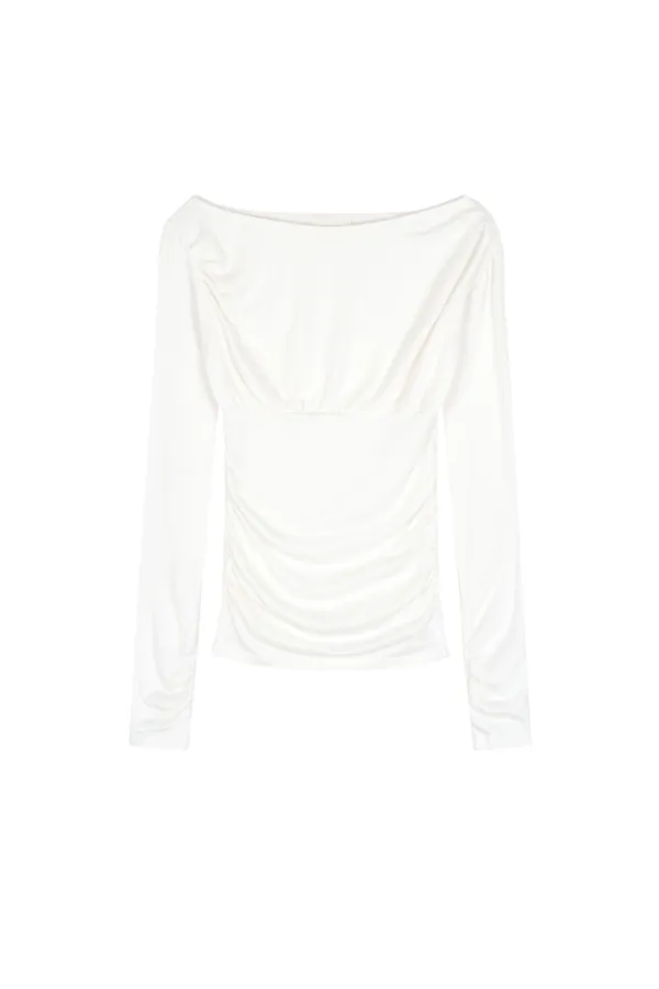 Muse One-Shoulder Shirring Top, White