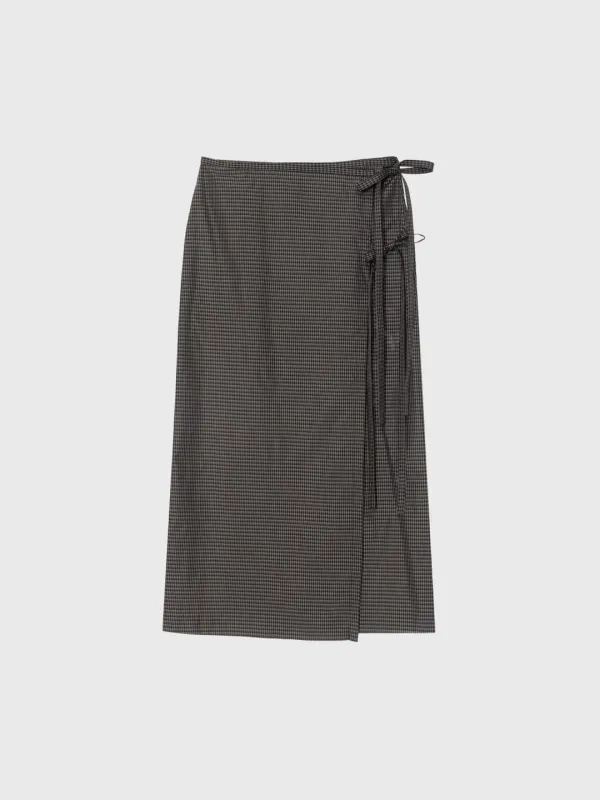 Gingham check wrap skirt (ash brown}