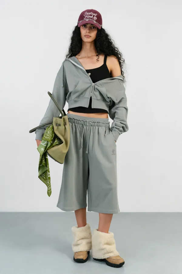 WASHED DOUBLE WAIST BURMUDA PANTS - MINT
