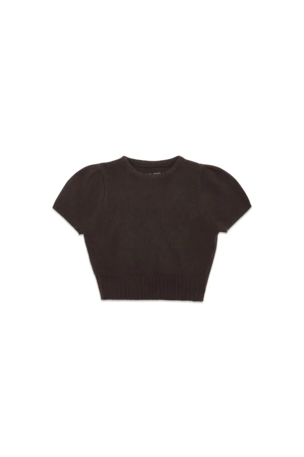 Puff raccoon half knit_brown