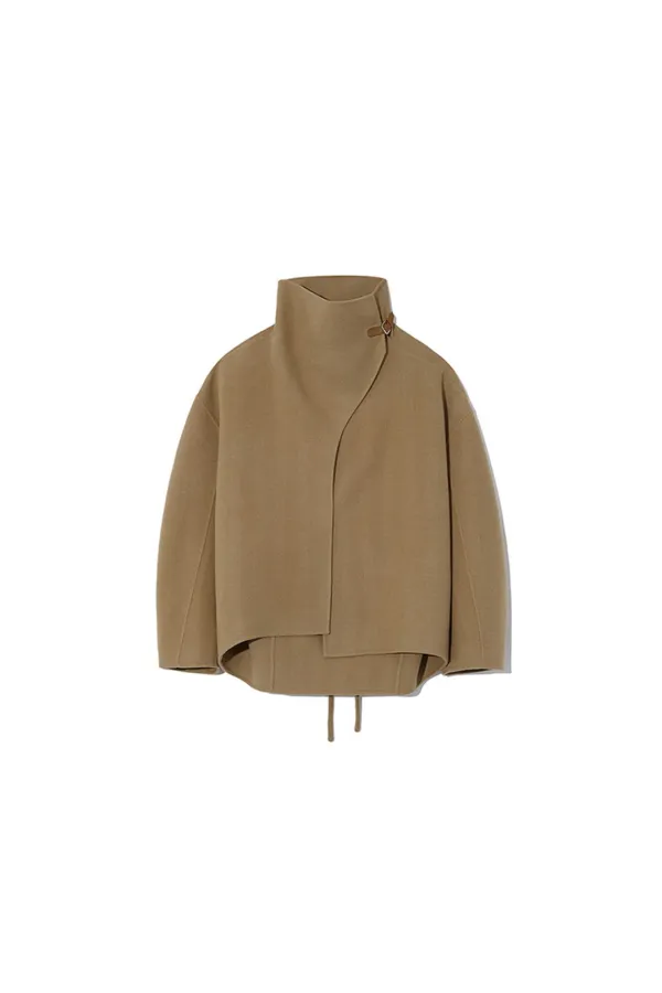 COWL NECK HANDMADE HALF COAT [CAMEL]