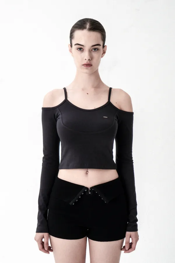 SHOULDER SLIT LONG SLEEVE CHARCOAL