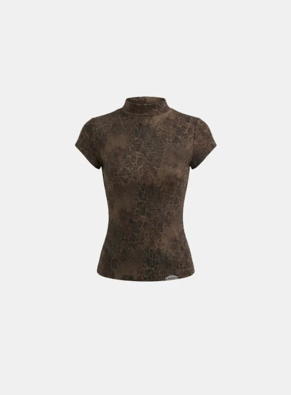 [6/11 발송] [w-tee26-065] Viper Logo Mock-Neck Cap Sleeve - Leopard