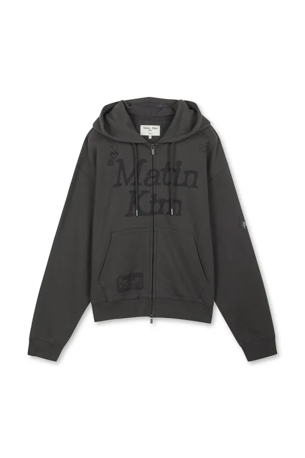 GRAFFITI ARTWORK HOODY ZIP UP IN CHARCOAL