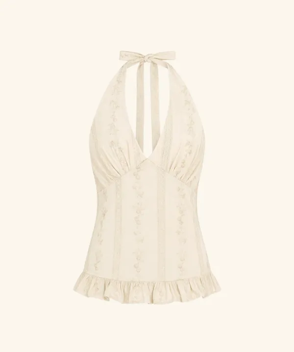 [6/12 순차배송] Punching Lace Halter Neck Sleeveless (Cream)