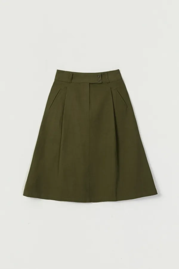 BENNETT PINTUCK COTTON SKIRT_KHAKI