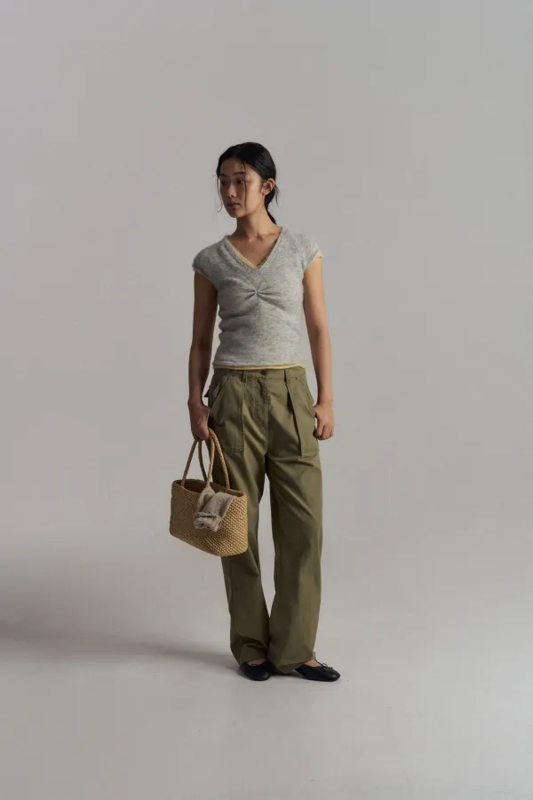 Mohair V-Neck Cap Sleeve Knit (Grey)