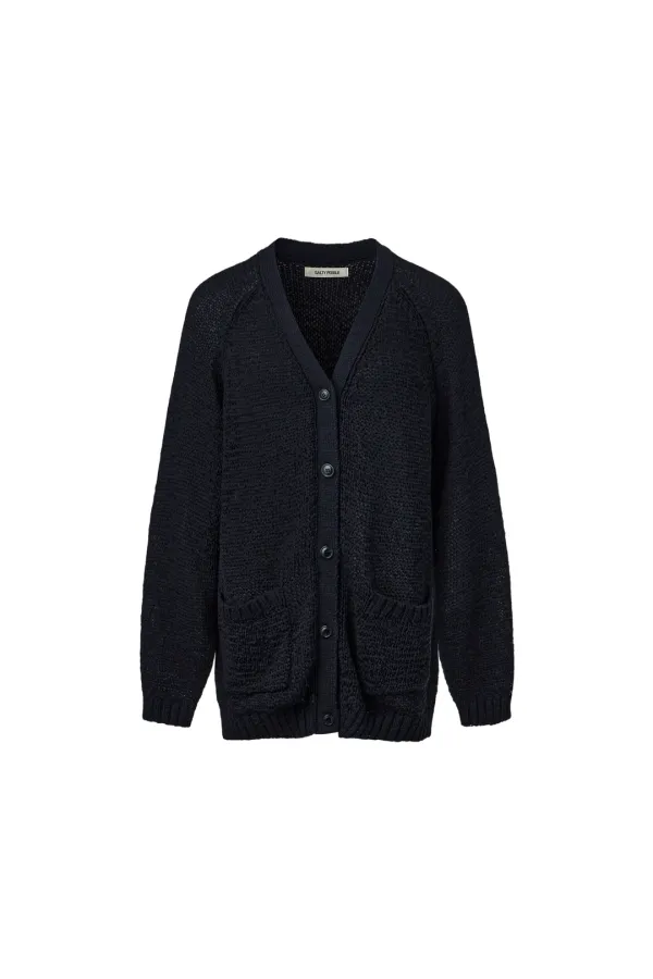 TAPE YARN LOOSE-FIT CARDIGAN [NAVY]