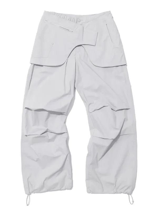 [WOMEN] BELTED LAYERED PARACHUTE PANTS_LIGHT GREY