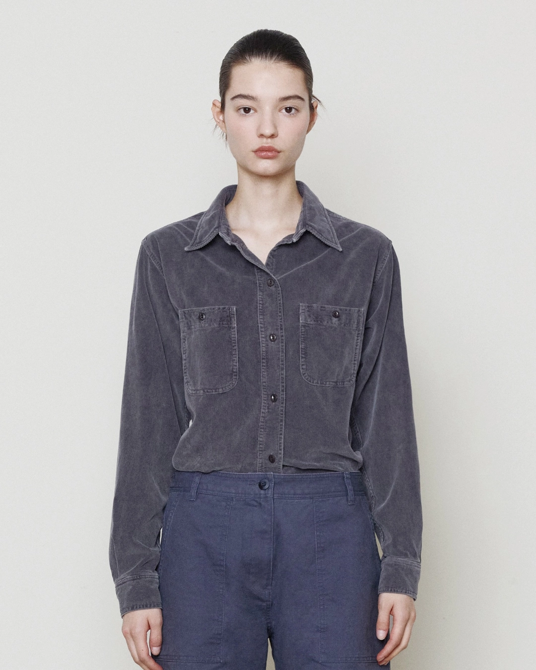 브라운야드 W Garment Dyed Corduroy Shirt, Navy 상품 이미지 2
