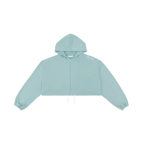 Semi-cropped Zip-up Hoodie (mist blue)