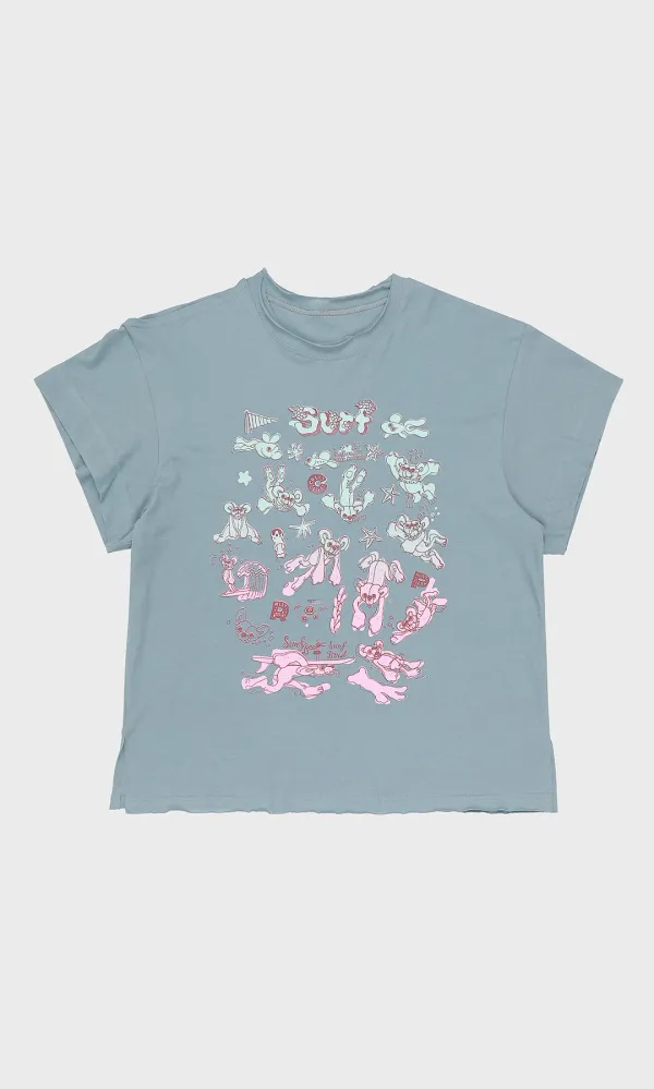 Surf Bear Tee_Dust Blue