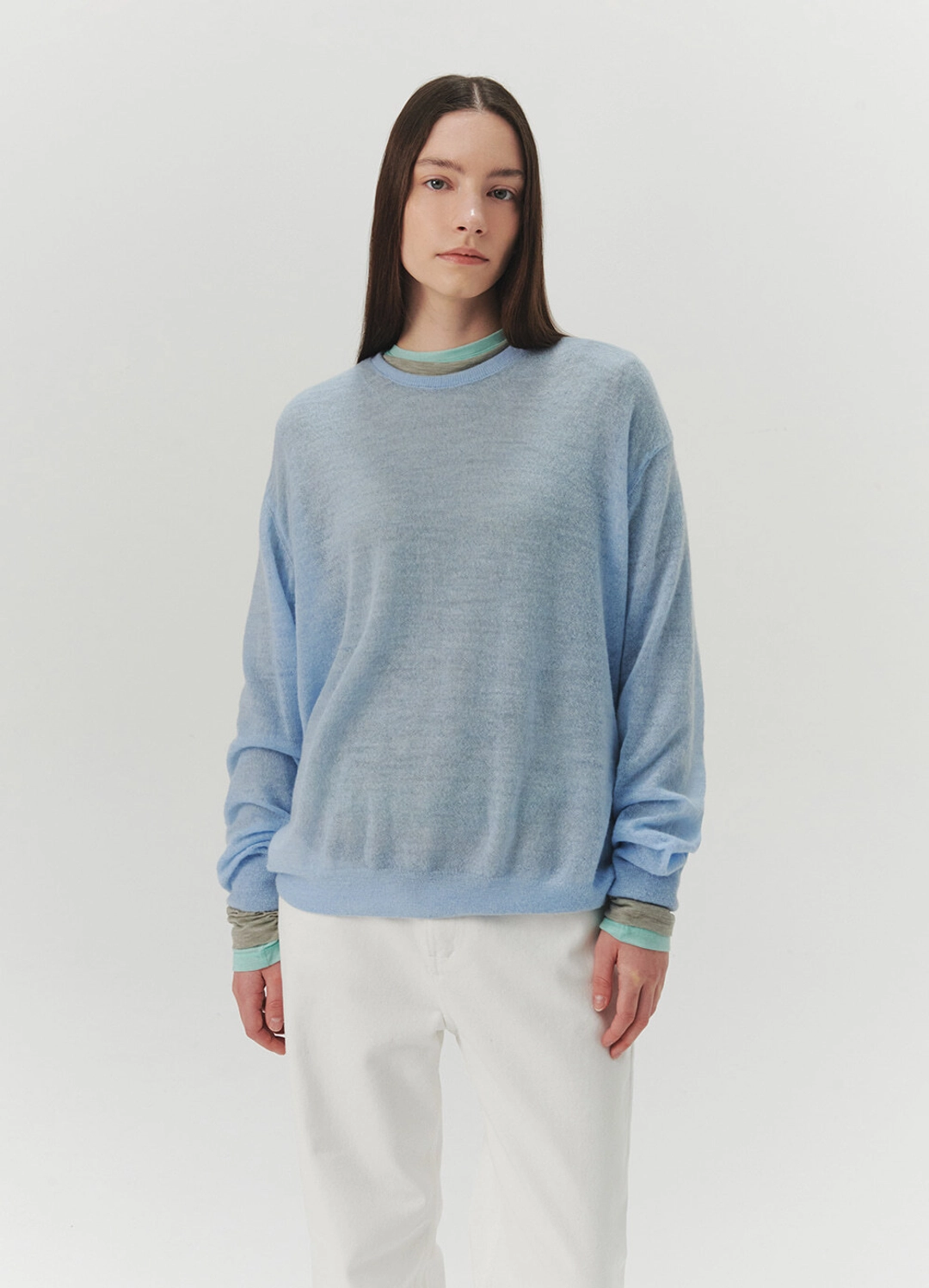 르바 Kid-Mohair Relaxed Round Knit - Soft Blue 상품 이미지 2