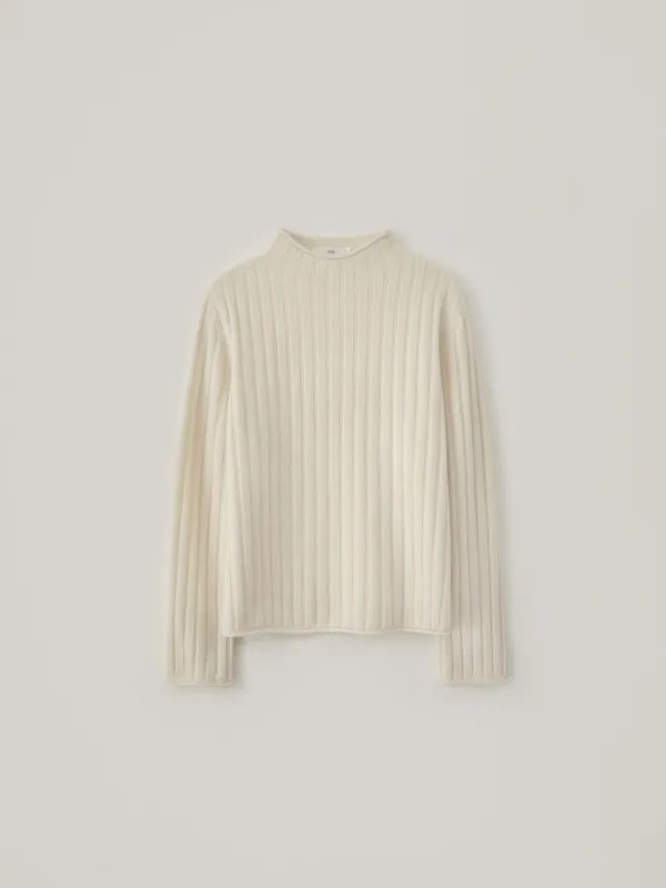 [Cashmere] Mock Neck Ribbed Knit - Ivory
